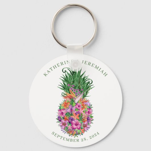 Porte-clés Mariage d'aquarelle tropicale à ananas (Recto)