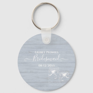 Porte-clés Mariage de bocaux de maçon de bois flotté bleu pou