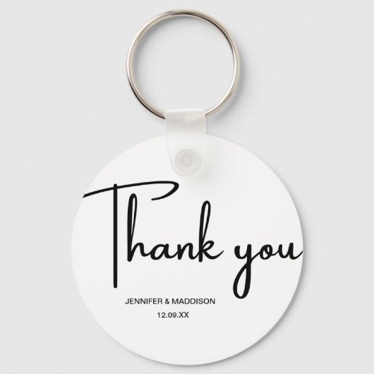 Porte-clés Mariage de calligraphie noir et blanc Merci (Recto)