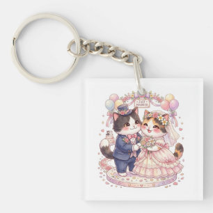 Porte-clés Mariage de Chat Mignon Couple Marié Kawaii Bride
