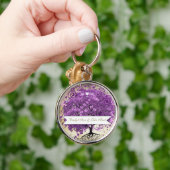Porte-clés Mariage de feuille d'arbre de coeur violet radiant (Main)
