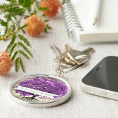 Porte-clés Mariage de feuille d'arbre de coeur violet radiant (Côté)