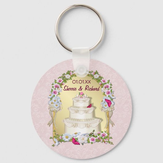 Porte-clés Mariage de gâteau de fleurs (Recto)