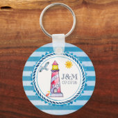 Porte-clés Mariage de phare à aquarelle rouge (Recto)