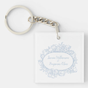 Porte-clés Mariage de réception élégant avec fleurs bleues
