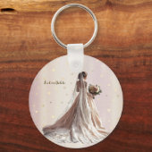 Porte-clés Mariage d'hiver Rose Mariée dorée scintillante Cœu (Recto)