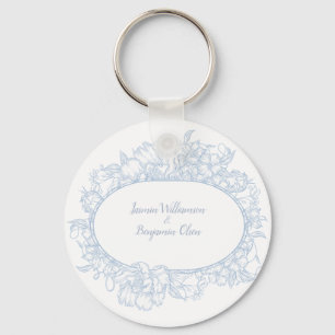 Porte-clés Mariage Élégant Bleu Floral Open House I