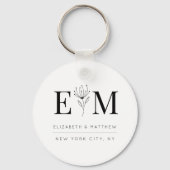 Porte-clés Mariage Élégant Chic Moderne Monogramme Foliage (Recto)