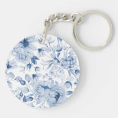Porte-clés Mariage Élégant Fleur Bleu (Dos)