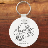 Porte-clés Mariage Enregistrer la date Calligraphie Botanique (Recto)
