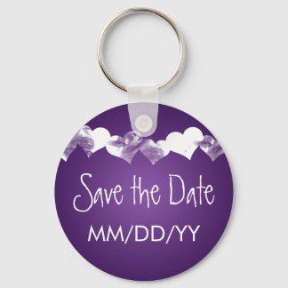 Porte-clés Mariage Enregistrer La Date Grunge Hearts Purple