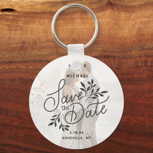 Porte-clés Mariage Enregistrer la date Photo Calligraphie Bot (Recto)