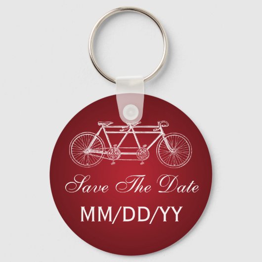 Porte-clés Mariage Enregistrer La Date Tandem Vélo Rouge (Recto)
