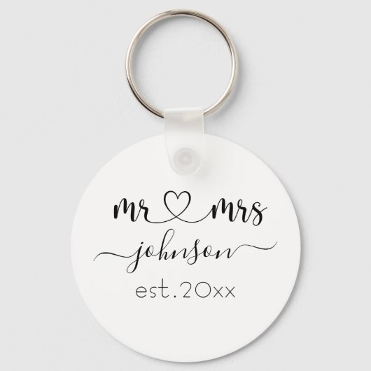Porte-clés Mariage Fiançailles Coeur M. Mme Nom personnalisé (Recto)