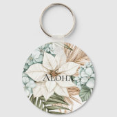 Porte-clés Mariage Fleurs Blanches Bleues Tropicales (Recto)
