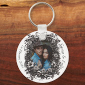 Porte-clés Mariage floral rustique, sépia. (Recto)