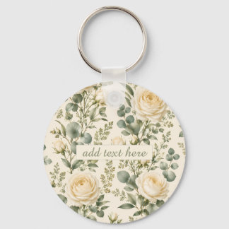 Porte-clés Mariage Luxueux Rose Ivoire et Eucalyptus Vert Sau