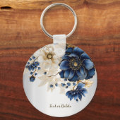 Porte-clés Mariage Marine Bleu Blanc Or Floral Argent (Verso)