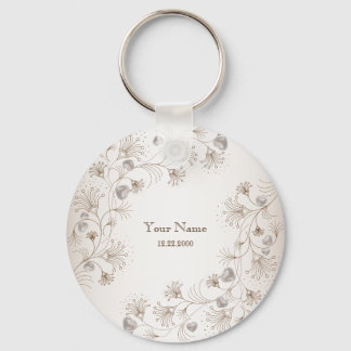 Porte-clés Mariage Partie Brun Floral Coeur Beige Élégant