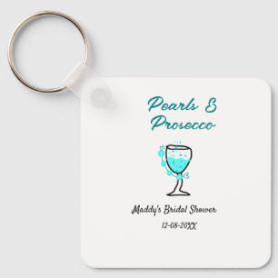 Porte-clés Mariage perles et prosecco nom bleu noir