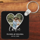 Porte-clés Mariage Photo Black Heart Frame Moderne Calligraph (Verso)