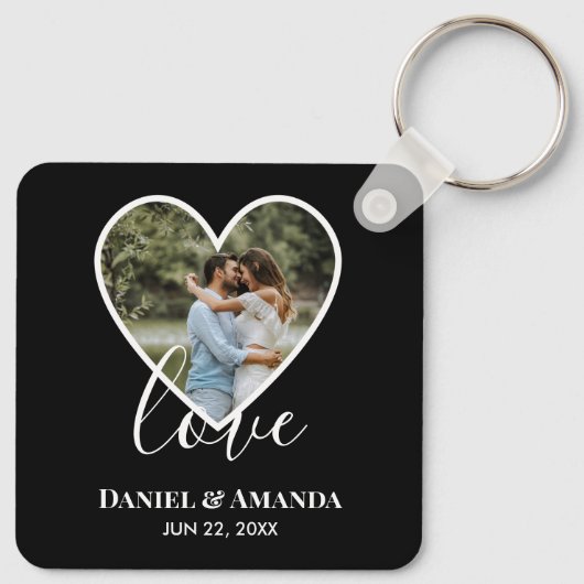 Porte-clés Mariage Photo Black Heart Frame Moderne Calligraph (Dos)