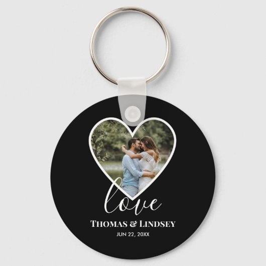 Porte-clés Mariage Photo Black Heart Frame Moderne Calligraph (Recto)
