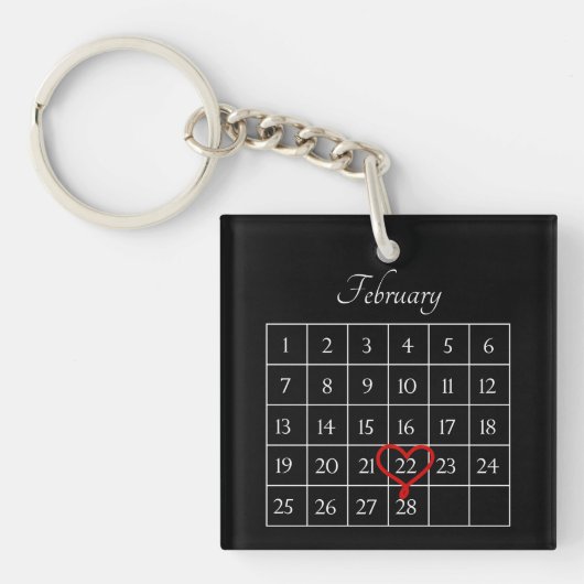Porte-clés Mariage photo noir Date Calendrier personnalisé (Devant)