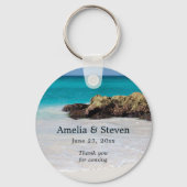 Porte-clés Mariage Photo Plage de Sable Océan Azur (Recto)