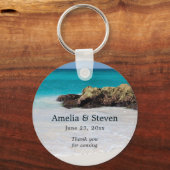 Porte-clés Mariage Photo Plage de Sable Océan Azur (Recto)