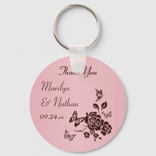 Porte-clés Mariage rose vif et Brown floral Favoriser (Recto)