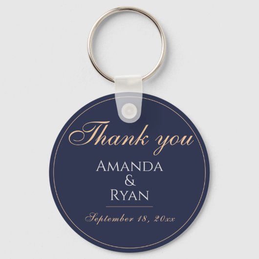 Porte-clés Mariage simple élégant bleu foncé Merci (Recto)