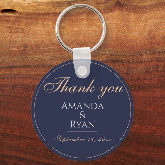 Porte-clés Mariage simple élégant bleu foncé Merci (Recto)