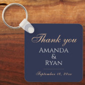 Porte-clés Mariage simple élégant bleu foncé Merci (Recto)