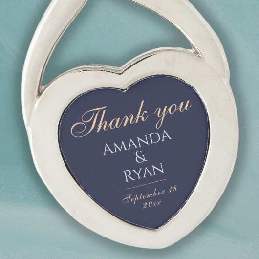 Porte-clés Mariage simple élégant bleu foncé Merci