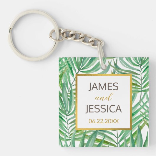 Porte-clés Mariage Tropical Palm Tree Favoriser Carré acryliq (Devant)