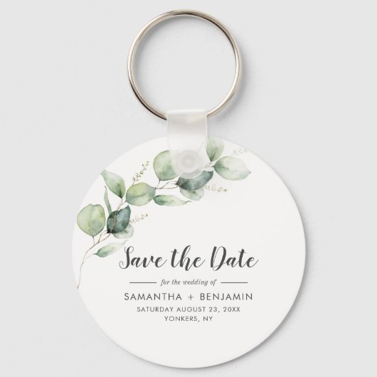 Porte-clés Mariage vert Eucalyptus Enregistrer la date (Recto)
