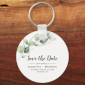 Porte-clés Mariage vert Eucalyptus Enregistrer la date (Recto)