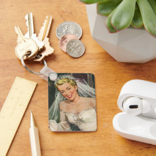 Porte-clés Mariage vintage, Mariée rétro avec Flower Girl