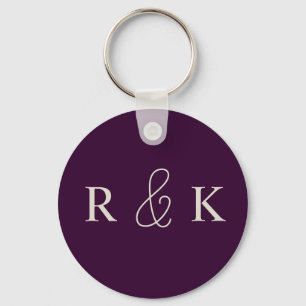 Porte-clés Mariage violet et beige monogrammé