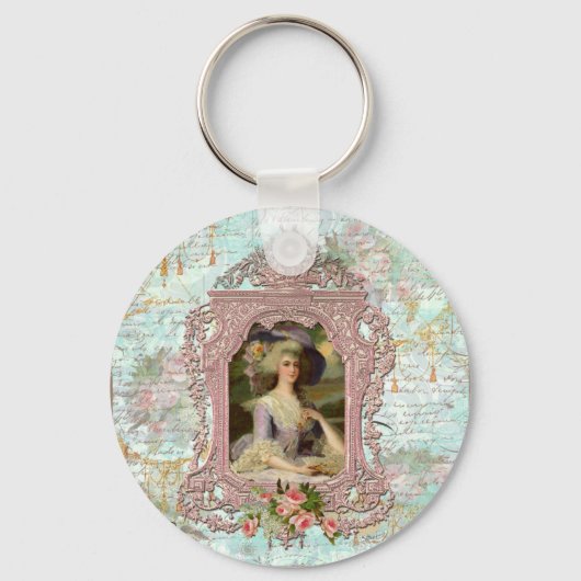 Porte-clés Marie Antoinette dans le cadre rose (Recto)