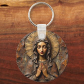 Porte-clés Marie en bois sculptée avec dévotion (Verso)