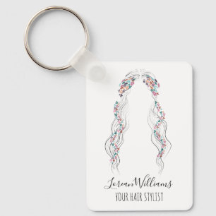 Porte-clés Mariée Coiffeur Minimaliste Cheveux Ondulés Floral