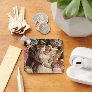 Porte-clés Mariés de mariage vintage coupent le gâteau