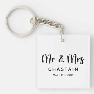 Porte-clés Mariés depuis peu M. & Mme. Monogramme de mariag