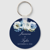Porte-clés Marine Bleu Blanc Floral Élégant Mariage Faveur (Verso)