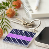 Porte-clés Marine Bleu Blanc Pois Lilac Nom Monogramme (Devant Droit)