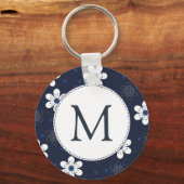 Porte-clés Marine Bleu Joli Monogramme Floral (Recto)