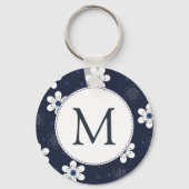 Porte-clés Marine Bleu Joli Monogramme Floral (Verso)
