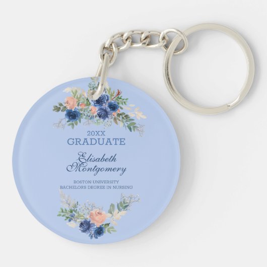 Porte-clés Marine Blue Blush Rose Roses Boho Graduation (Dos)
